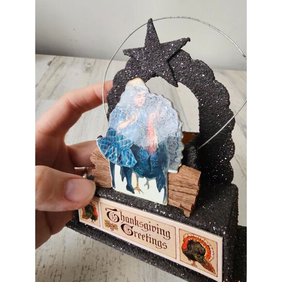 bethany lowe Thanksgiving greetings basket glitter turkey shabby cheek vintage s - Picture 2 of 8